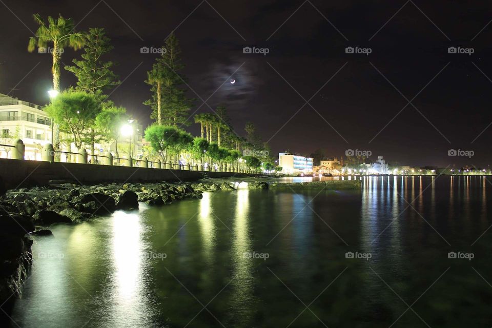 #coastline #Kos #island #night #reflection #moon #lights