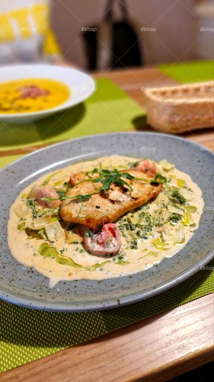 a dish with a nice presentation on the plate