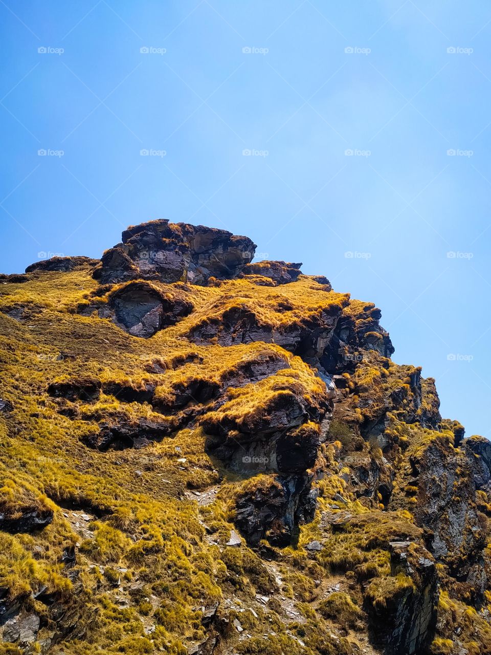 A amazing view of rocks on blue sky