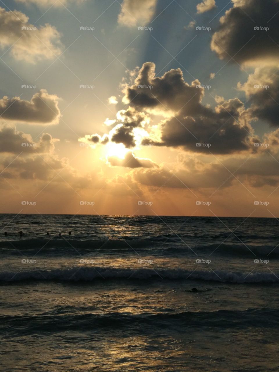 Sunset, sea, beach, sky