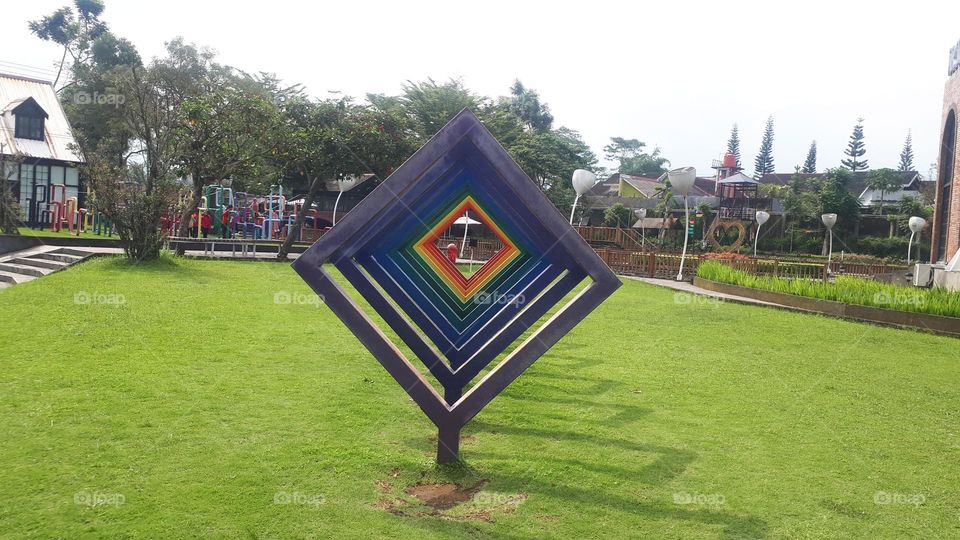 Trapezoid shaped children's game in the city park