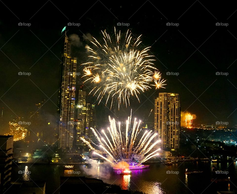 New Year Firework on the river Bangkok 