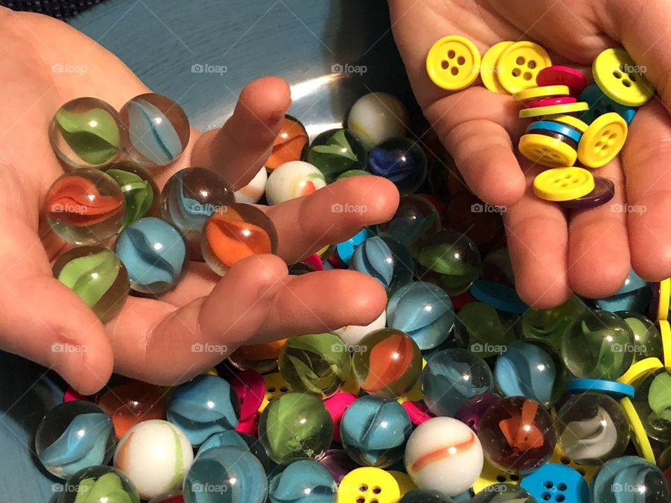 Collection of marbles n buttons