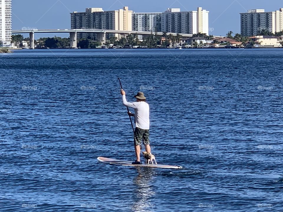 Paddle boarding with dog