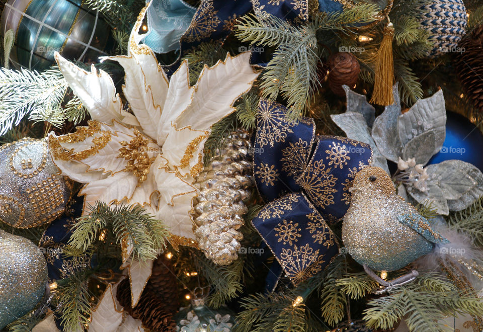 Decorated Christmas Tree- white, silver, blue 