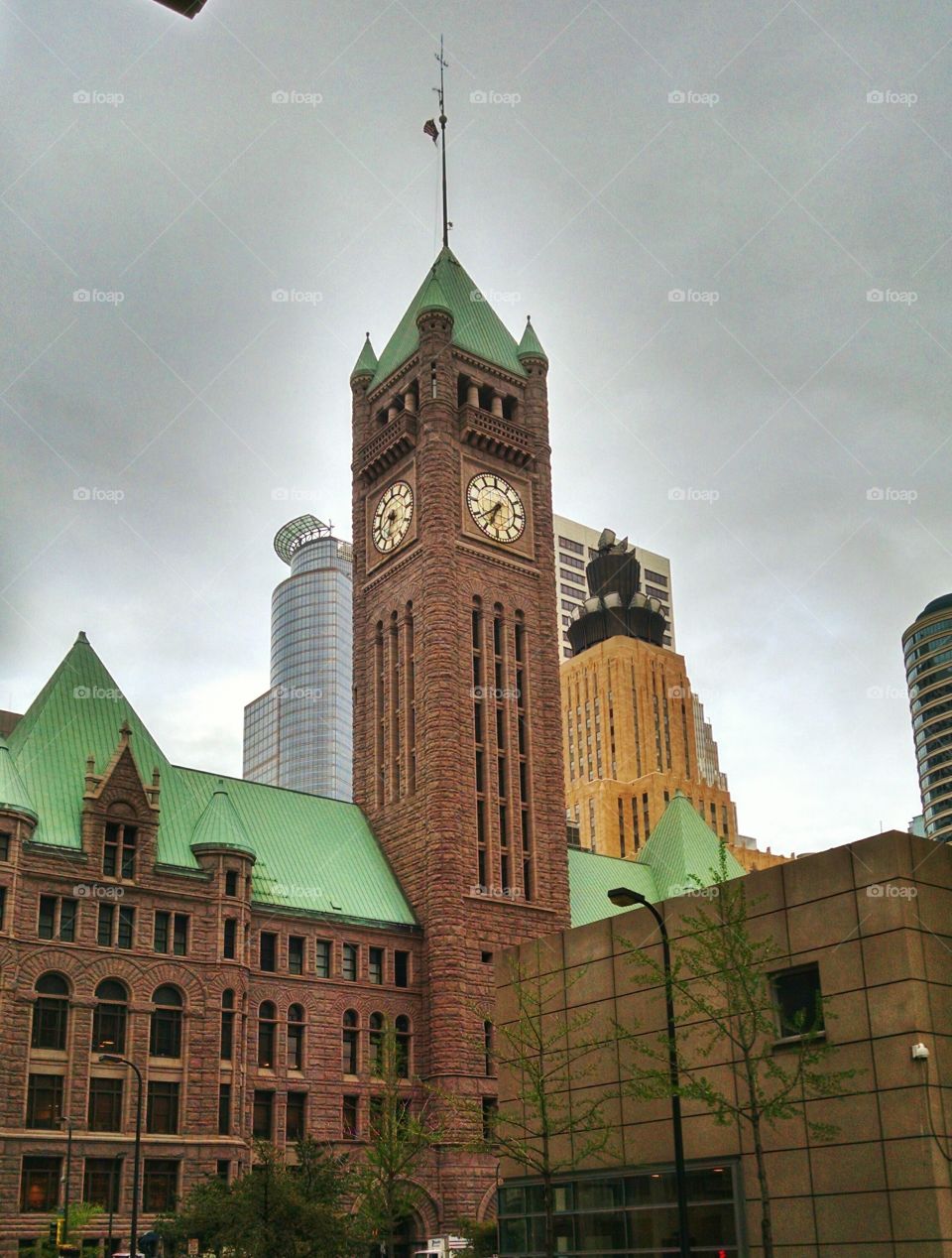 Minneapolis City Hall. picture of City Hall taken on misty and rainy morning.