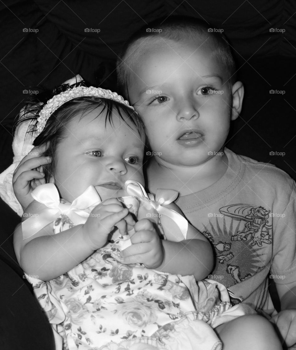 Close-up of brother and sister