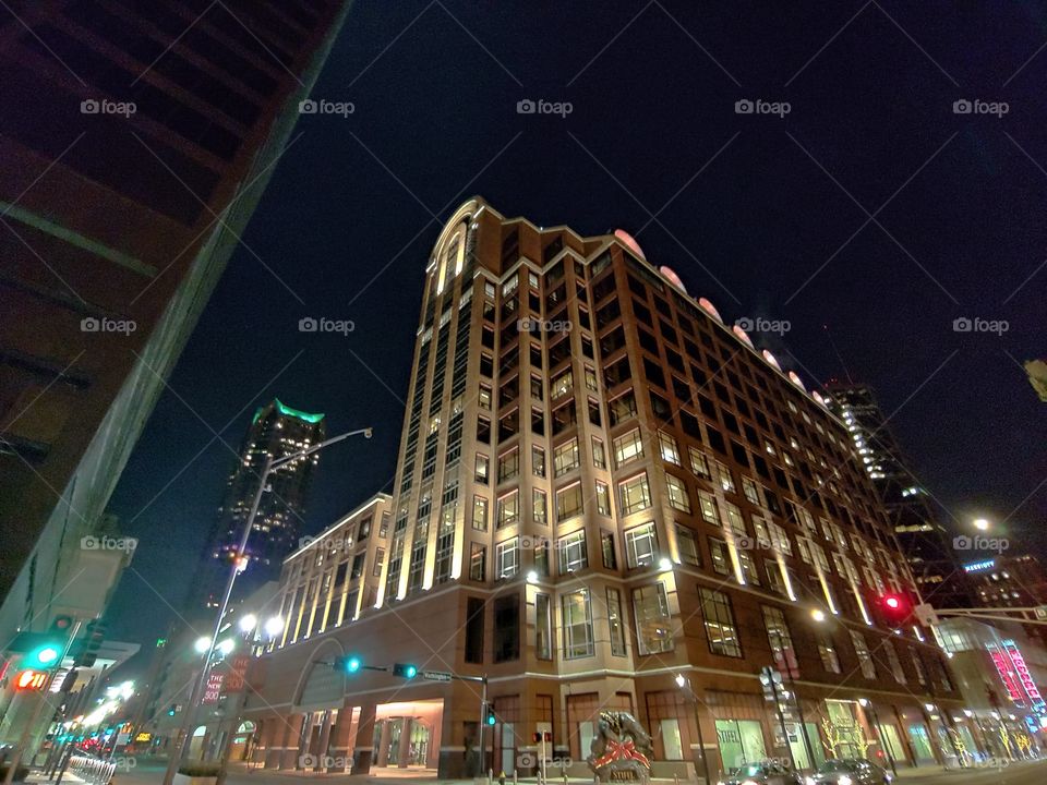 Building lit up downtown St.Louis Missouri