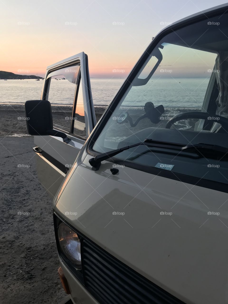 Sunset with the VW Camper in beautiful Wales. 