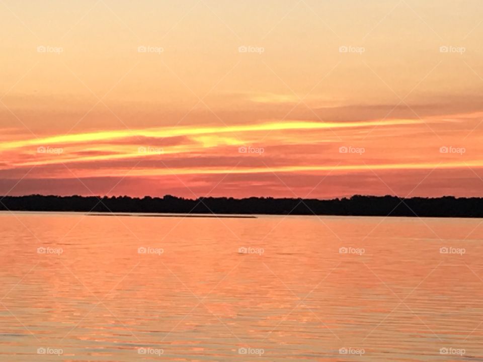 Sunset, Dawn, Water, Lake, Evening