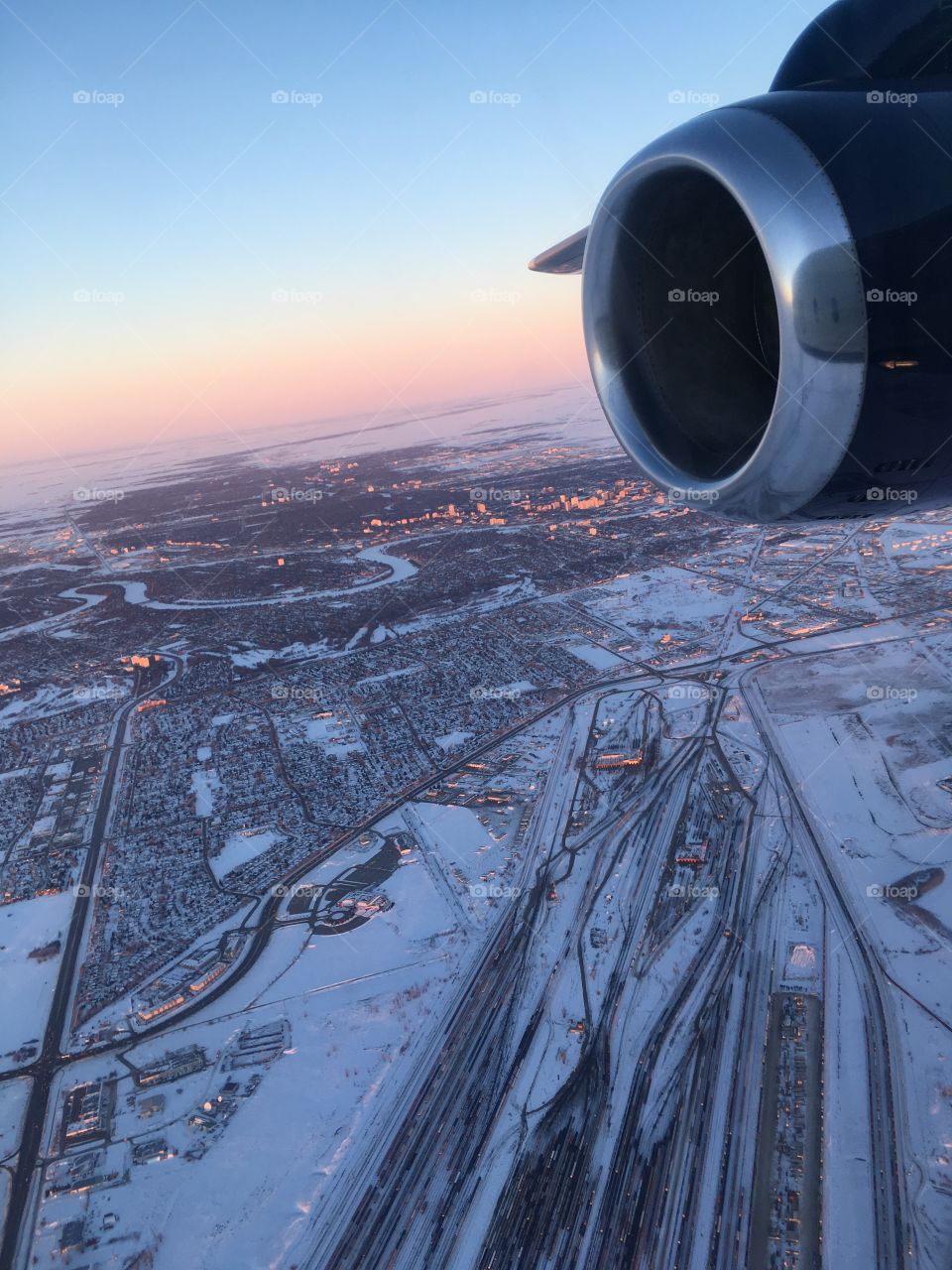 In flight over Winnipeg Manitoba Canada