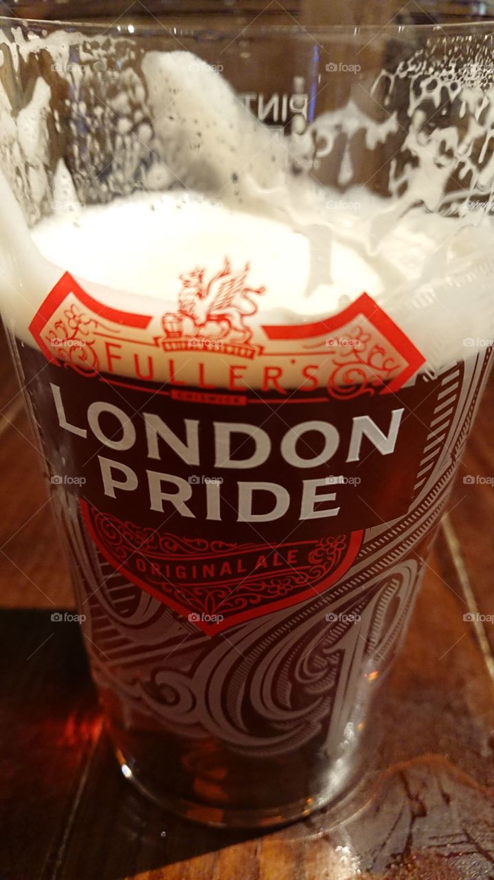 London Pride beer pint glass
