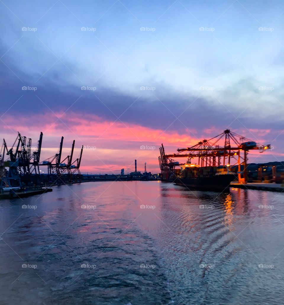 Sunset in Gdynia port