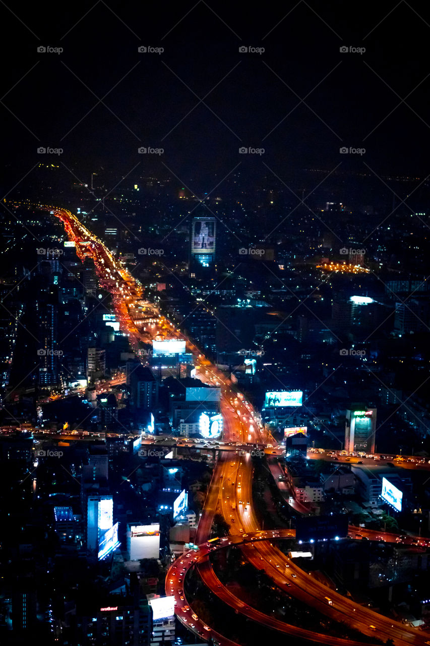 Bangkok night aerial view