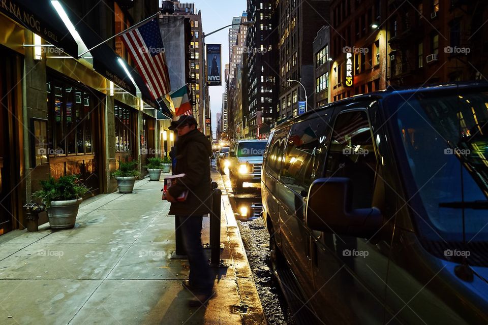 Busy and crowded new york city streets at night