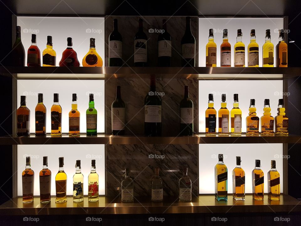 bar display whiskey bottle