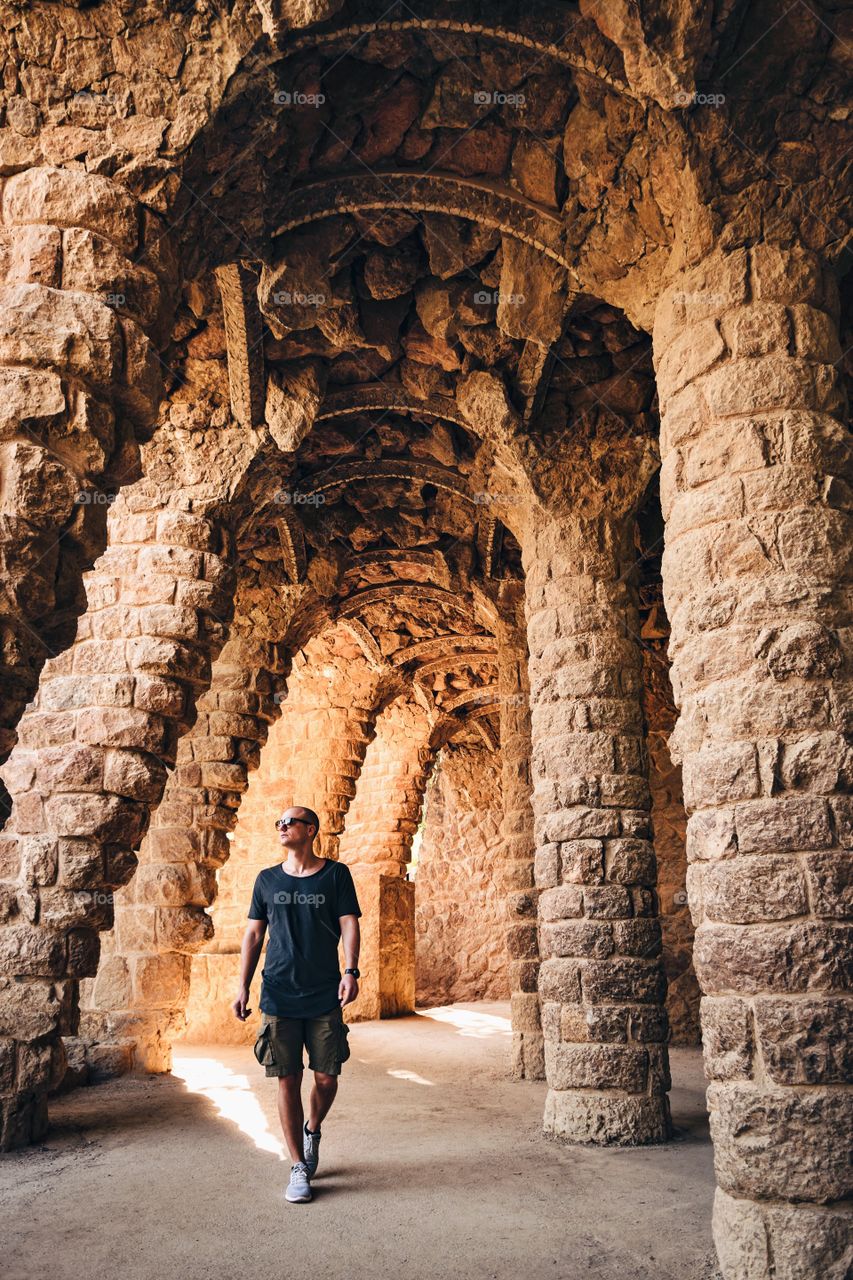 Tourist man at park guell