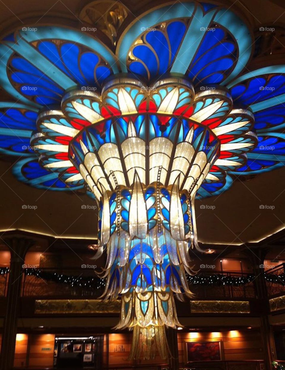 Artistic chandelier in the foyer of the Disney Dream Cruiseline. 