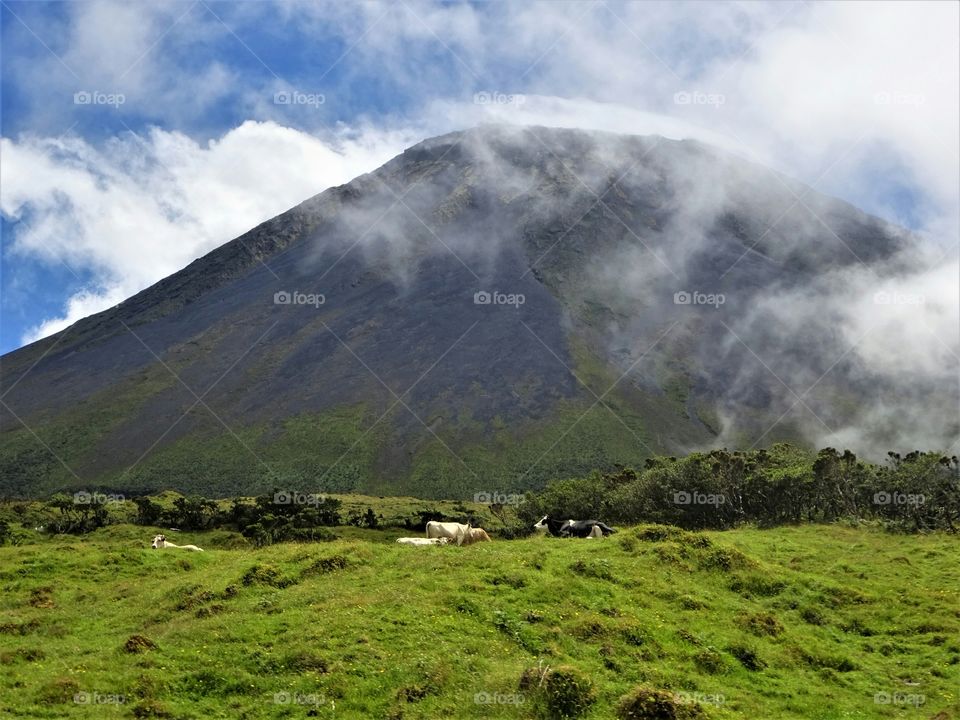 Mount Pico and 2.351 meters of its imposing presence. Mount Pico, Pico Island, Azores, Portugal.