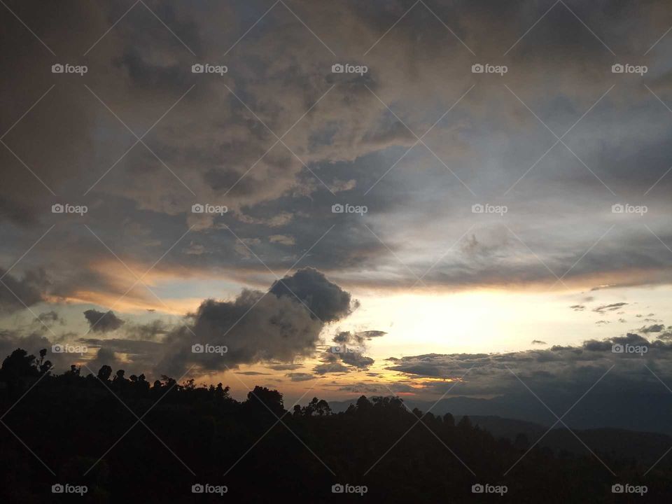 dark cloud, raining mood of nature, evening sunset, Nepal