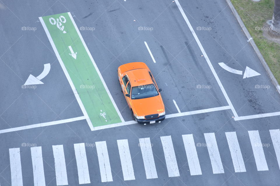 Taxi on a well marked road.