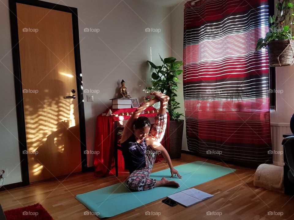 Self practice yoga indoor, Buddha corner