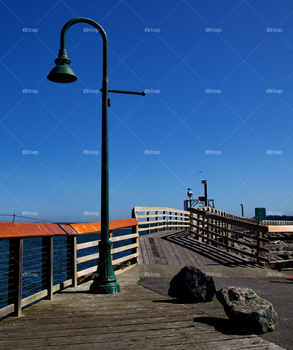 Street light on wooden bridge