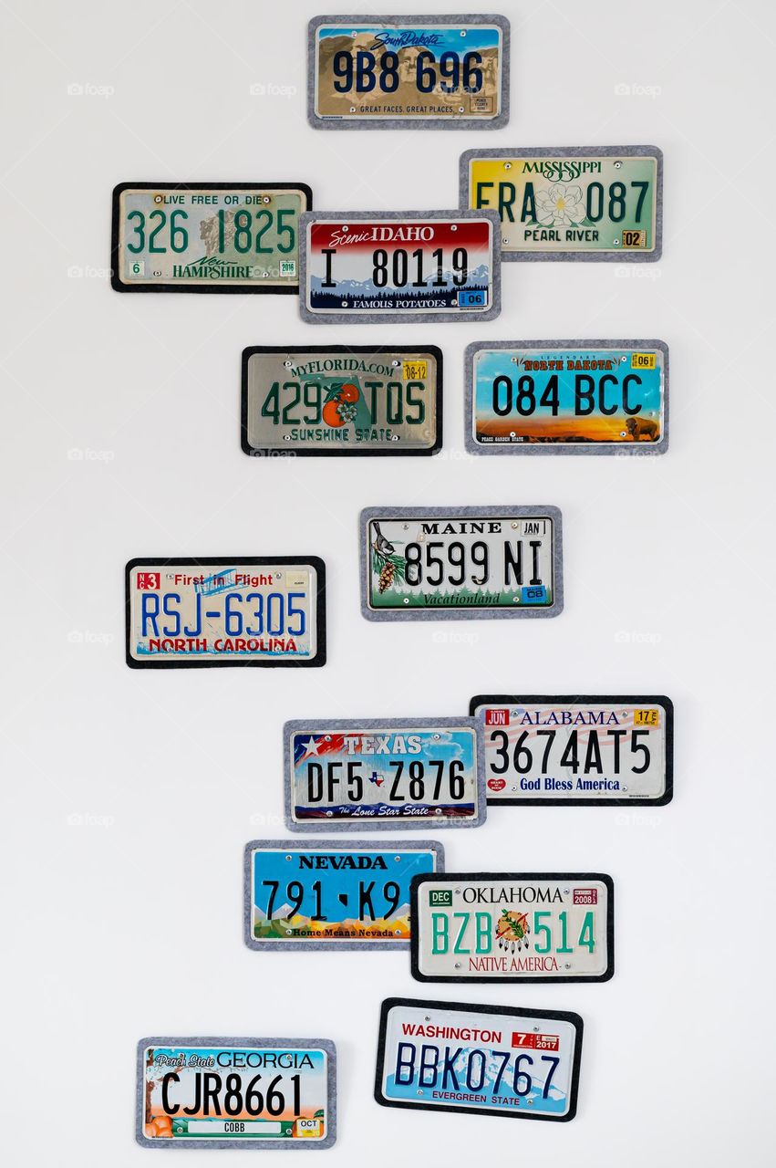 US State registration plate. Car number plate. Licence plate.