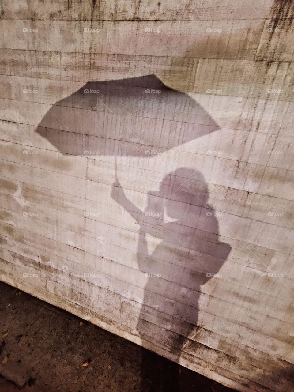 Shadow of umbrella in the rain