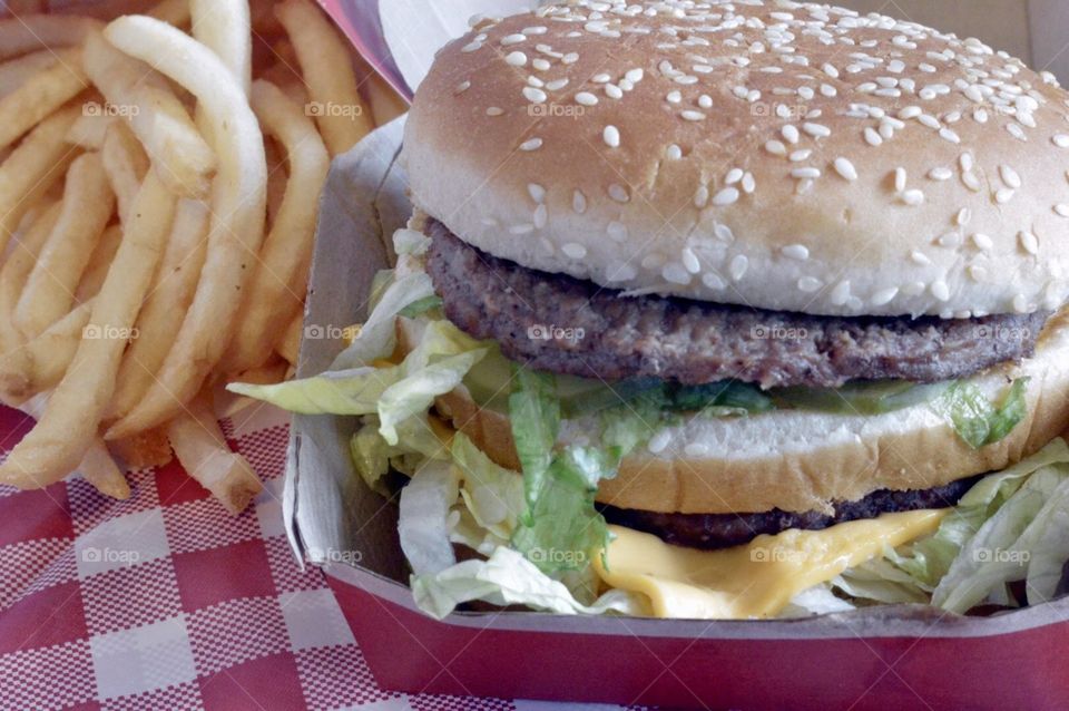 Hamburger and fries