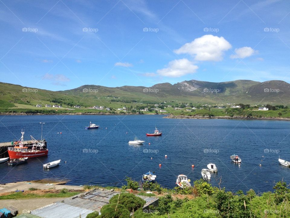 Bay in Ireland . Scenic photo of Teelin bay and Slieve League in the background