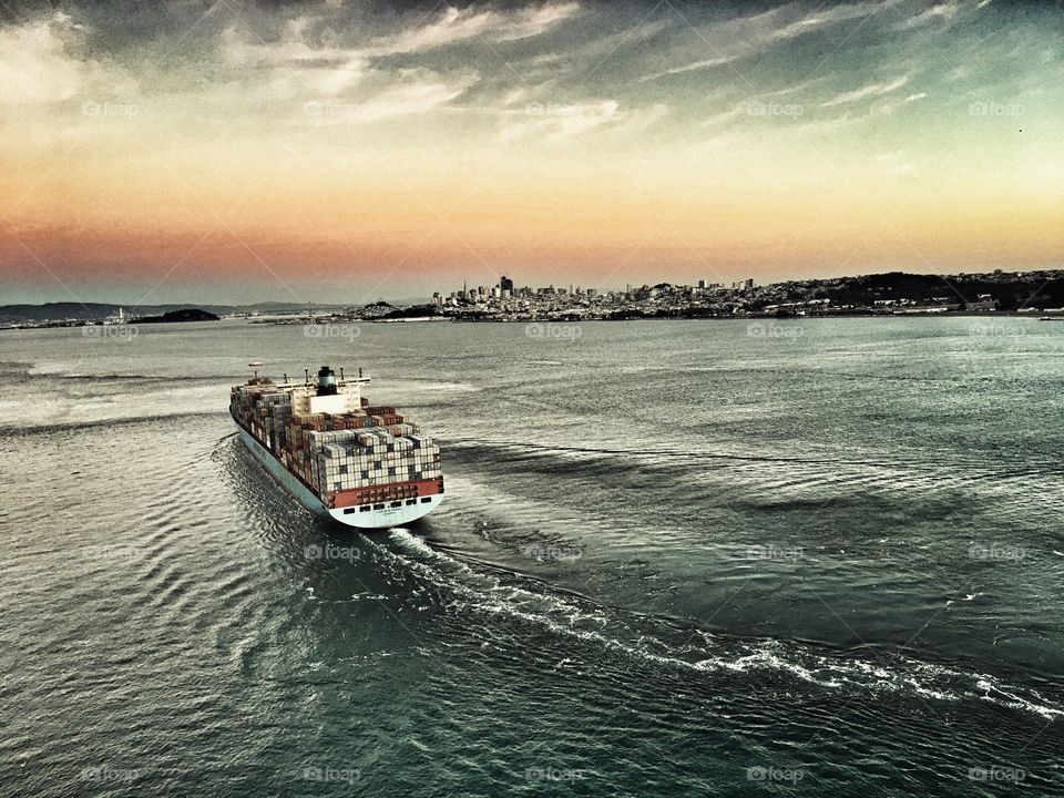 Freighter traveling through the San Francisco Bay. 