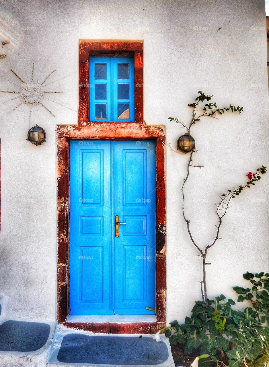 Old blue closed door