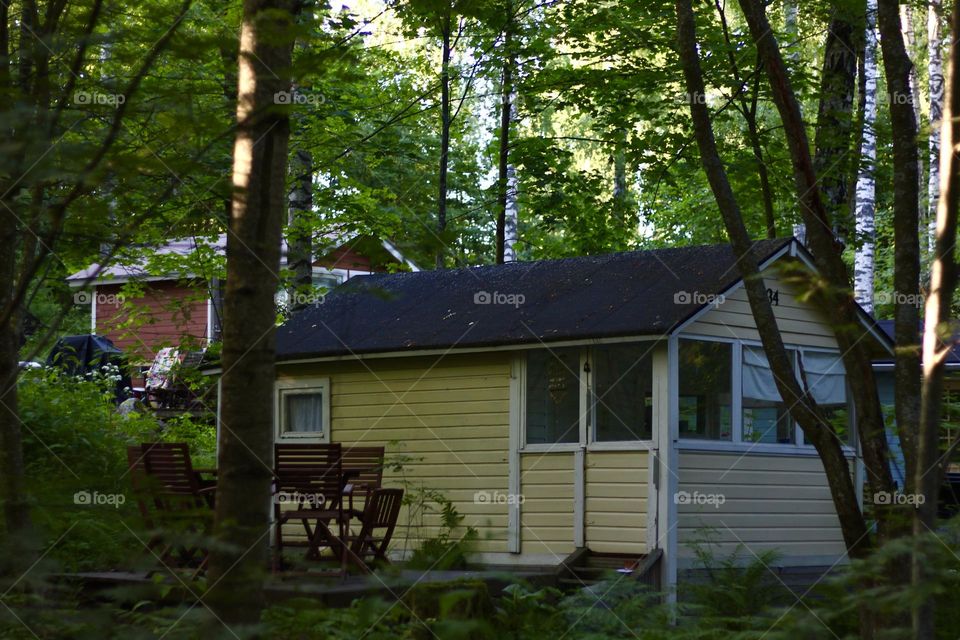 Mini cottages at Kivinokka island in Helsinki, Finland