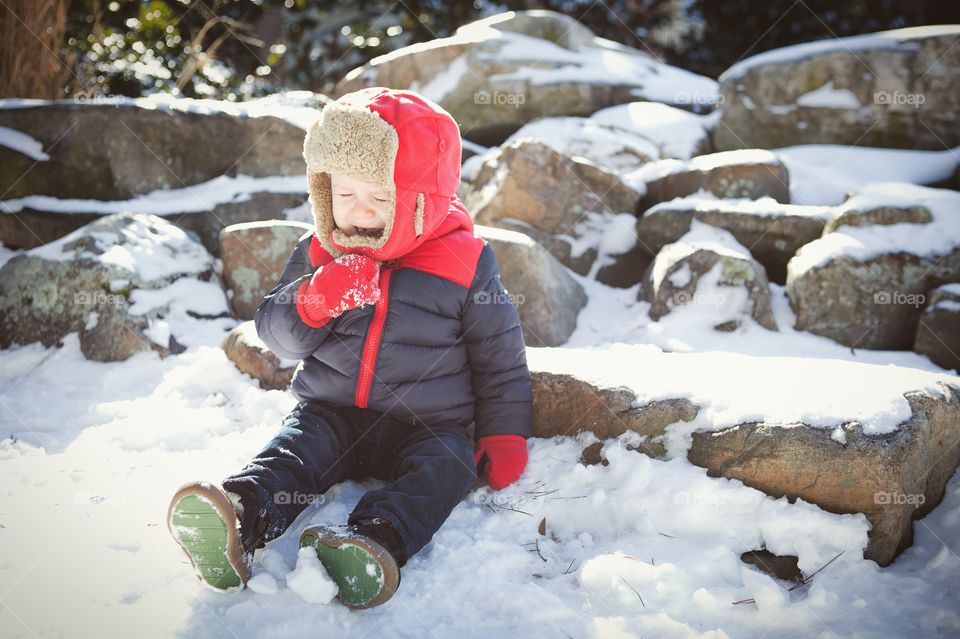 Toddler crying in the snow 