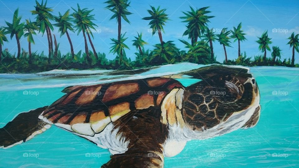 Painting of tortoise in sea