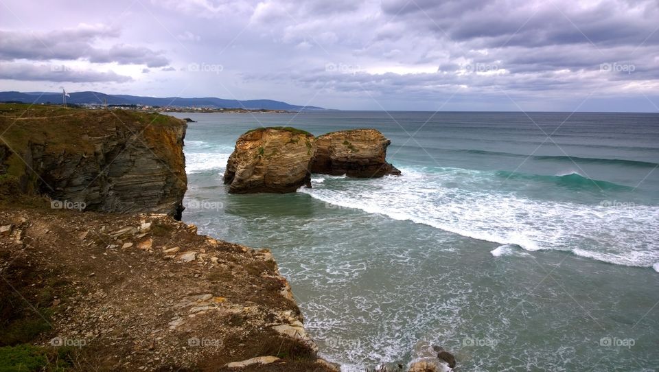 Las Catedrales beach.. View of the beach of Cathedrals in Ribadeo, Galicia - Spain