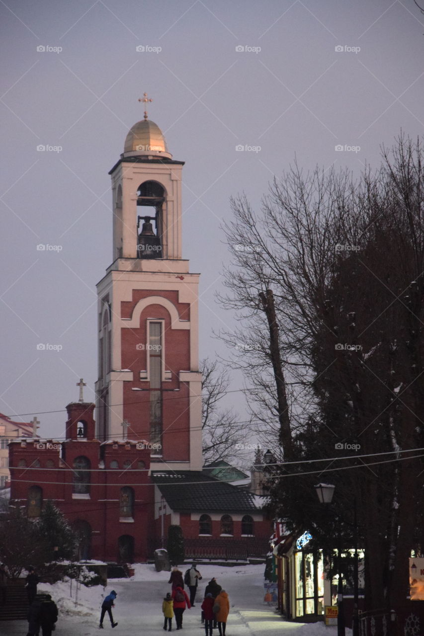 Winter evening in Truskavets, Ukraine