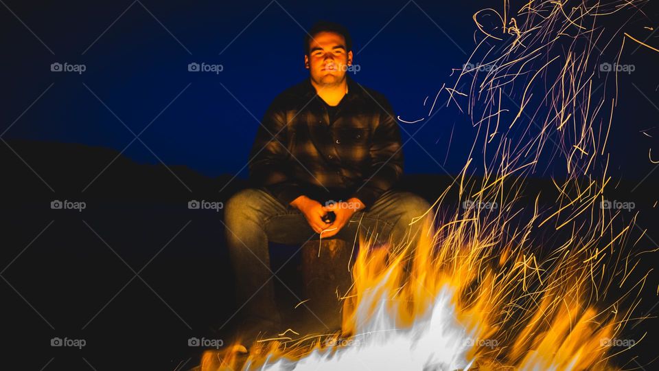 Nightly portrait in front of fire