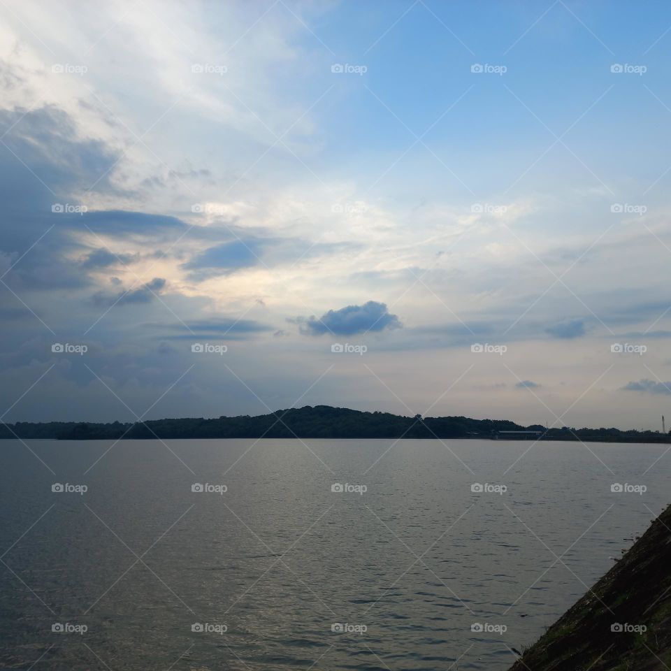 Beautiful view of the lakeside in the evening