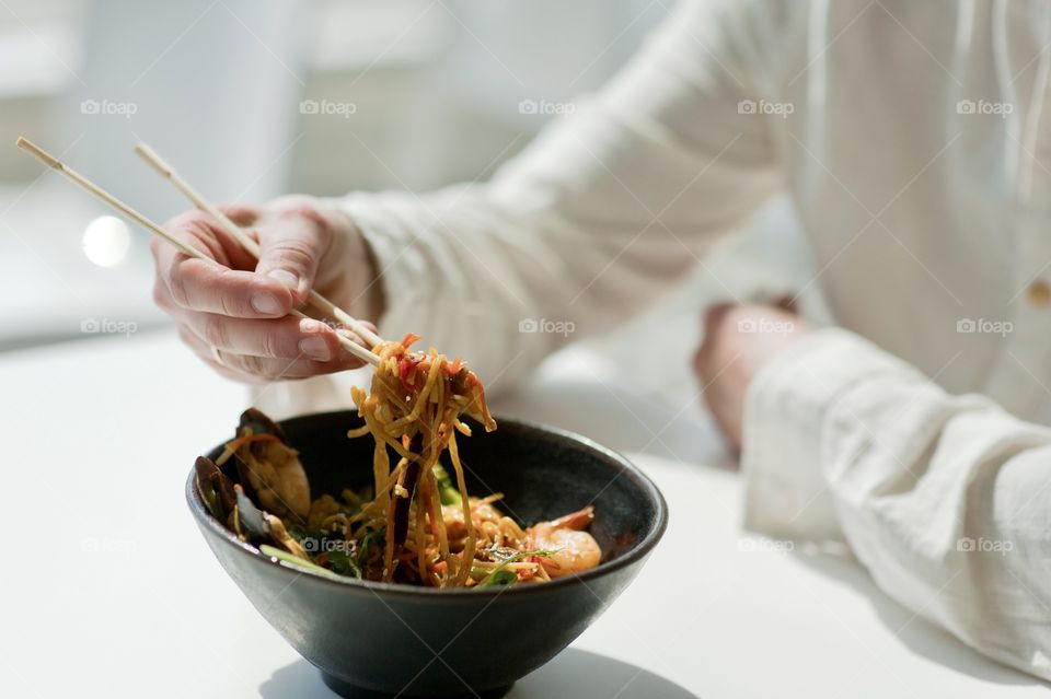 close-up of a plate with Asian cuisine