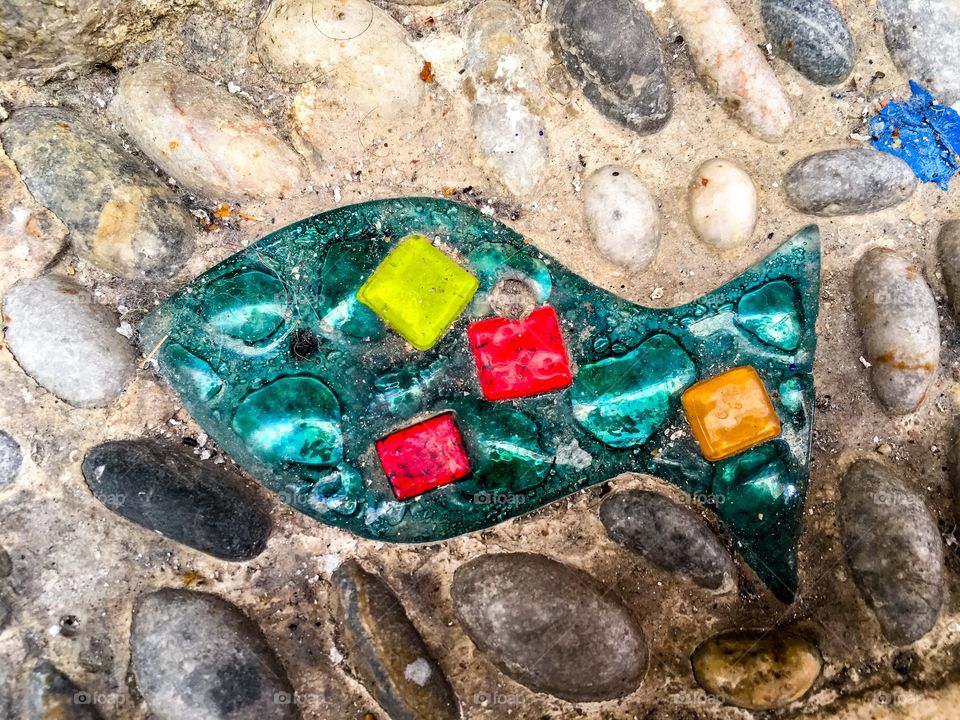 Fish from glass on the streets of Bodrum. Special design of a resort town in Turkey