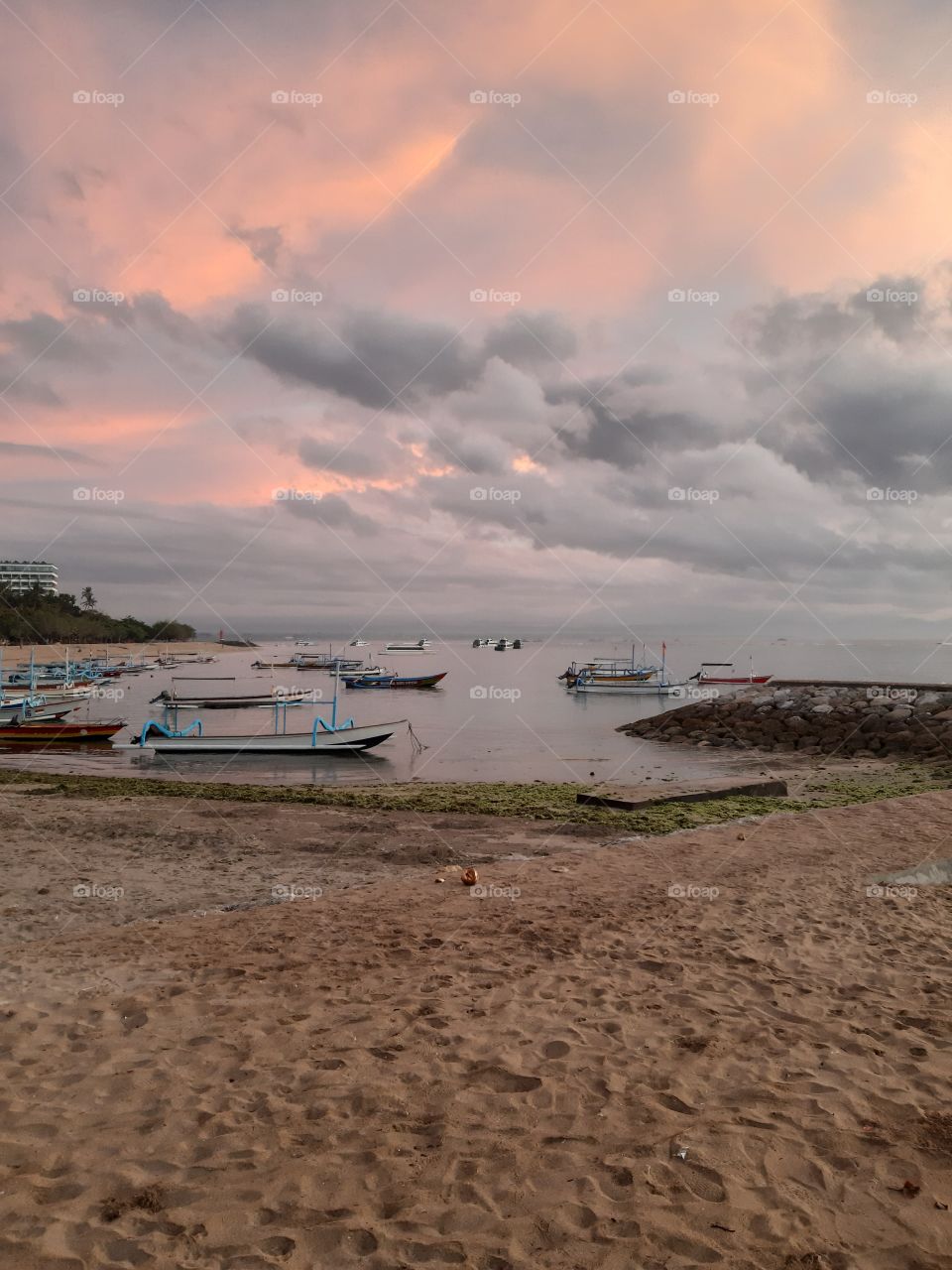 The white sand beach in the morning