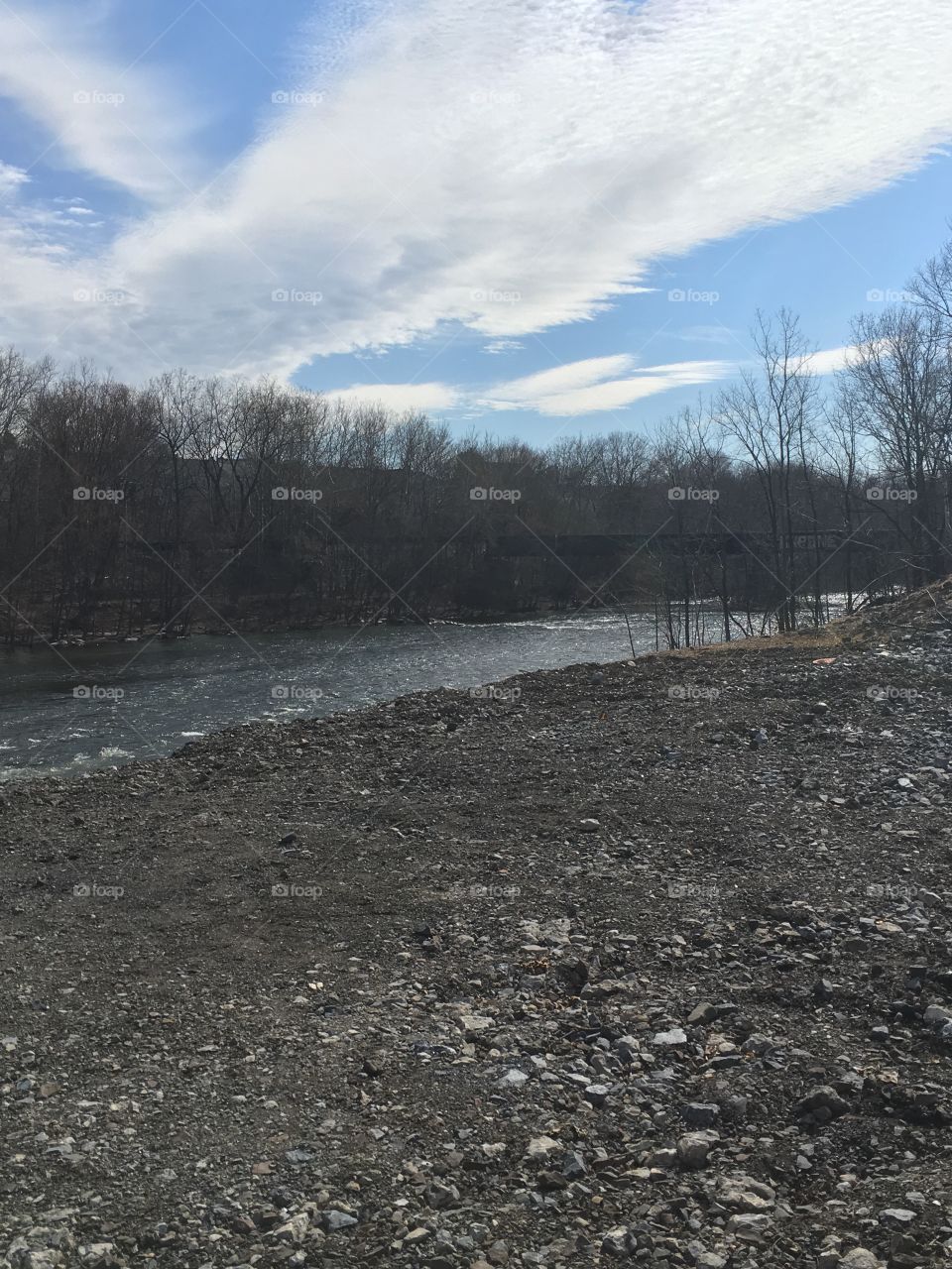 A brisk winter day walk near the river 