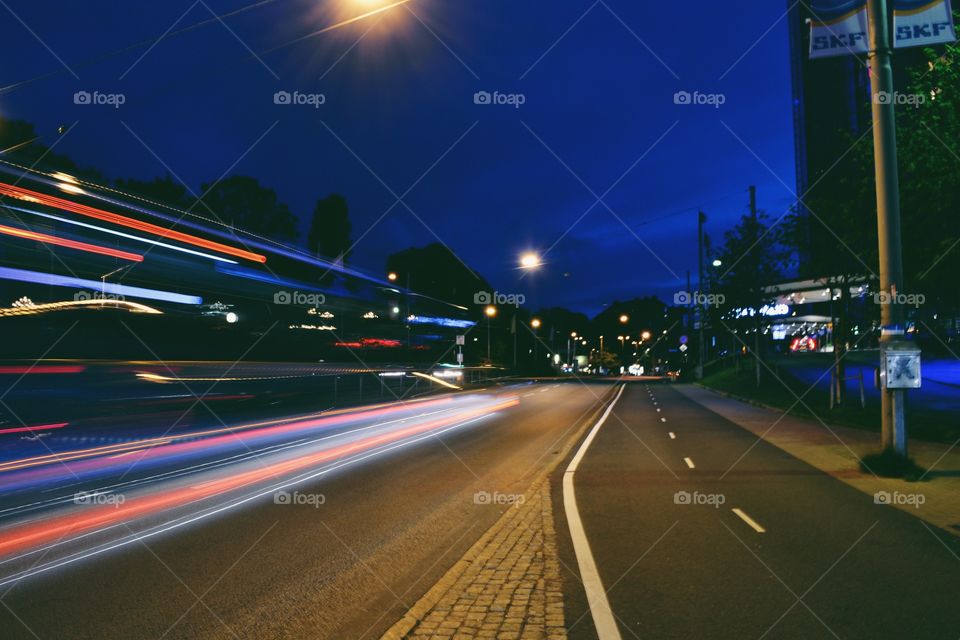 Bus trail lights in the city