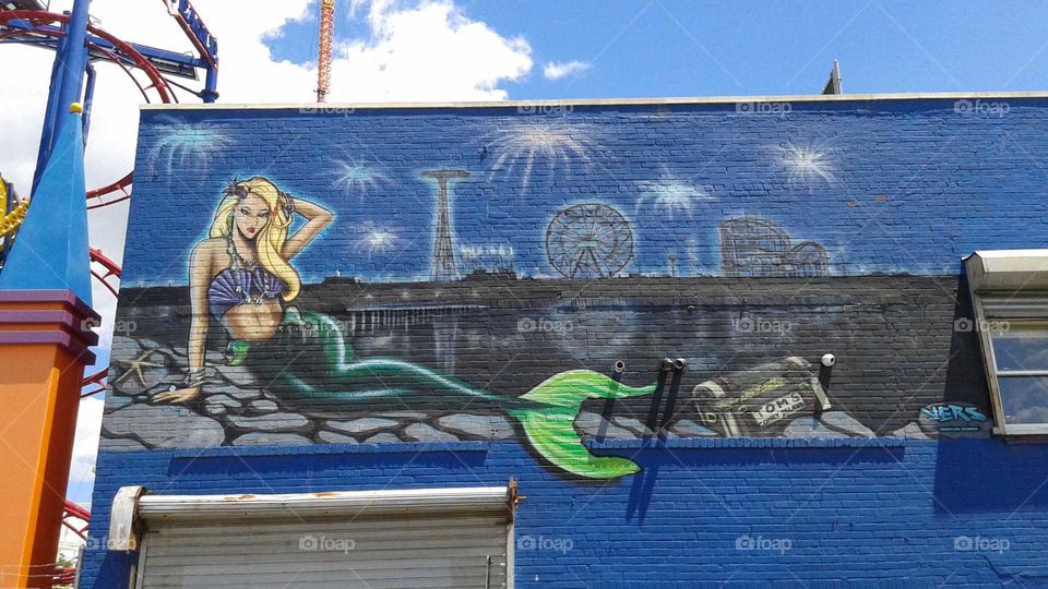 Coney Island Mermaid Wall Art Graffiti
