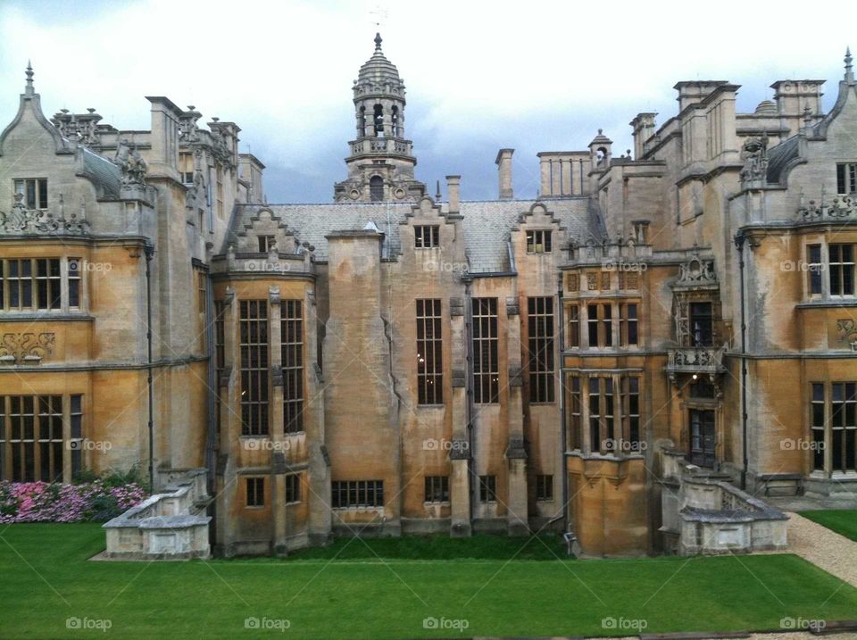 A close up of Harlaxton Manor architecture