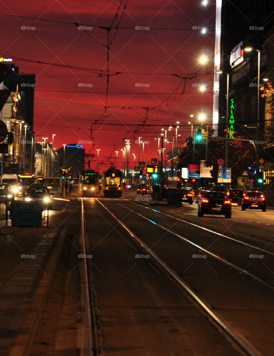 Red sunset in Warsaw 