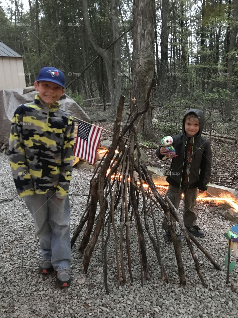 Owen and his buddy built a teepee 