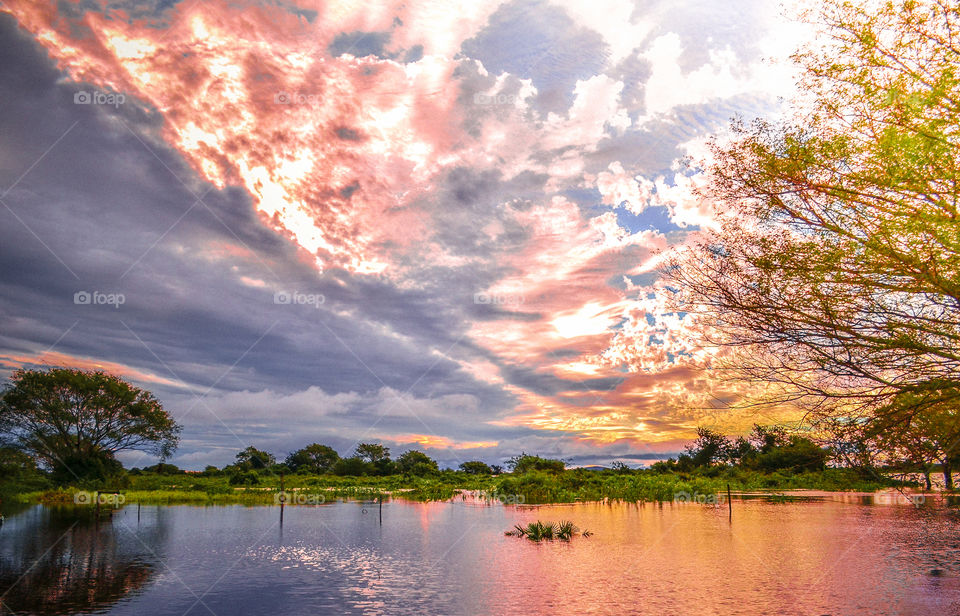 Beautiful sunrise reflection on river